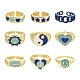 9本9スタイルアロイエナメルシグネットフィンガー指輪とカフ指輪セット  女性のための笑顔＆ハート＆スター＆陰陽＆楕円形の模様の指輪  カドミウムフリー＆鉛フリー  ライトゴールド  ブルー  5 1/2~8 1/2（16.1~18.5mm）  1個/スタイル RJEW-LS0001-58-2