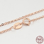 925 cadena de cable de plata de ley collares, con cierres de anillo de resorte, cadena fina, oro rosa, 406x1mm