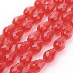 Chapelets de perles en verre, facette, larme, rouge, 15x10mm, Trou: 2mm, Environ 48 pcs/chapelet, 27.56 pouce (70 cm)