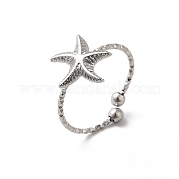 304 Stainless Steel Starfish Open Cuff Rings for Women RJEW-H136-06P