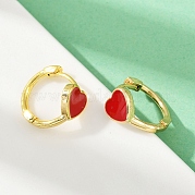 Серьги-кольца из латуни с эмалью в форме сердца EJEW-S277-03G