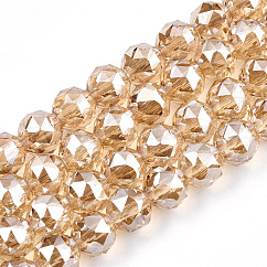 Placcare trasparente perle di vetro fili, sfaccettato, tondo, navajo bianco, 8x7.5mm, Foro: 1 mm, circa 70pcs/filo, 70~72pcs Bout / strand, 20.67 pollice ~ 21.26 pollici (52.5~54 cm)