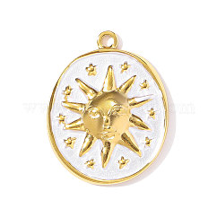 Pendentifs en acier inoxydable 304 émaillés, ovale avec breloques soleil, placage ionique (ip), véritable 18k plaqué or, blanc, 28x22mm