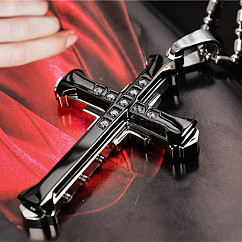 Collares colgantes de rhinestone de cristal de aleación cruzada para hombres, negro, 21.65~23.62 pulgada (55~60 cm)