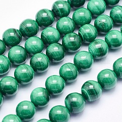 Chapelets de perles en malachite naturelle, ronde, 8mm, Trou: 1mm, Environ 49 pcs/chapelet, 15.5 pouce (39.5 cm)