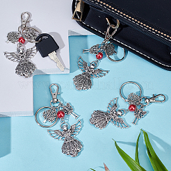 6 porte-clés pendentif ange en alliage de style tibétain avec breloque fée et breloque arbre de vie&nbsp;KEYC-PH0001-91