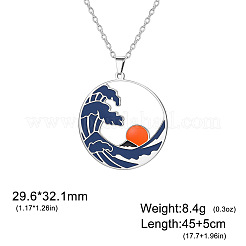 Collane con ciondolo a forma di onda marina con sole in acciaio inossidabile 304 smaltato blu per donna&nbsp;WGB8498-01