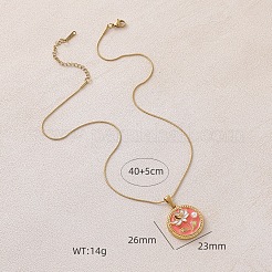 Colliers pour femmes en acier inoxydable chirurgical 316 émaillé avec pendentif rond plat en forme de fleur et perle d'imitation&nbsp;YH4414