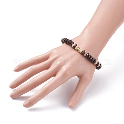 Bracelet extensible en perles de bois et fossiles naturels pour femme&nbsp;BJEW-JB07541