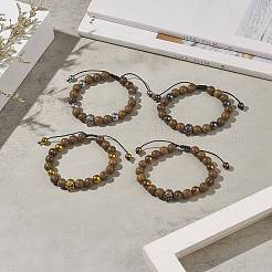 4 Stück 4-farbiges Armband-Set mit geflochtenen Perlen aus Naturholz und Legierung mit Totenkopf und synthetischem Hämatit&nbsp;BJEW-JB09214