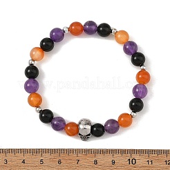 Braccialetti elasticizzati rotondi con perline di onice nero naturale (tinto e riscaldato)&nbsp;BJEW-TA00767
