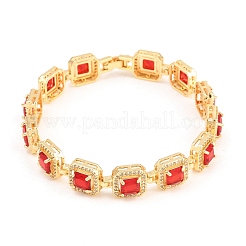 Bracelets carrés en laiton sertis de micro-pavés de zircon cubique transparent et de maillons en verre&nbsp;BJEW-T025-04G-01