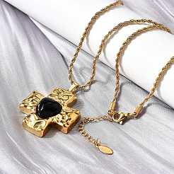 Croce con cuore collane con ciondolo in acciaio inossidabile 304 e zirconi cubici&nbsp;NJEW-H070-01G-02