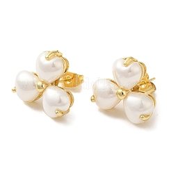 Orecchini a bottone in perle finte clover abs&nbsp;EJEW-K289-05G