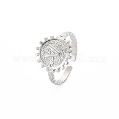 Anello polsino aperto piatto rotondo in acciaio inossidabile 304 anti-ossidazione con lettera iniziale per uomo e donna&nbsp;RJEW-S405-246P-V