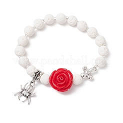Braccialetti elastici con perline rotonde in pietra lavica naturale e sintetica a tema Halloween&nbsp;BJEW-MZ00185-01