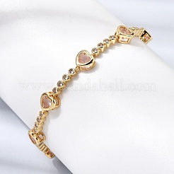 Herzförmige Gliederkettenarmbänder aus Messing mit Mikropavé-Fassung aus Zirkonia für Damen&nbsp;BJEW-A164-01G-04