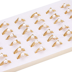 Doppellinien-Fingerring aus Naturperle mit Strassen&nbsp;PEAR-N020-06J