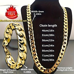 Conjuntos de collares y pulseras de cadena cubana de aleación para hombres&nbsp;WG37A02-01