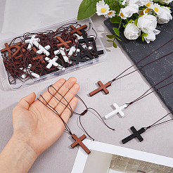 30 collier pendentif croix en bois pour femme&nbsp;NJEW-DC00012