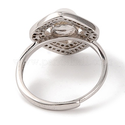 Anelli regolabili in argento sterling rodiato con zirconi cubici trasparenti e placcati in rodio a rombo&nbsp;RJEW-C110-03P