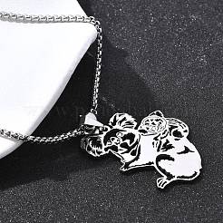 Colliers à chaîne en acier inoxydable 201 découpés au laser avec pendentif mère et bébé koala pour femmes et hommes&nbsp;NJEW-E156-01P