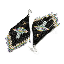 Boho Ohrringe mit Pilzquaste aus Saatperlen-Perlen&nbsp;EJEW-Q380-06