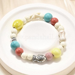 Bracelets extensibles en perles de porcelaine et en perles de howlite synthétiques pour femmes&nbsp;BJEW-D307-02C