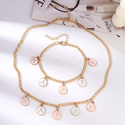 Set di bracciali e collane da donna in lega smaltata con ciondolo rotondo a forma di lettera 
