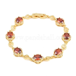 Bracciali a catena da donna in ottone con maglie a forma di cuore e fiore e pavé di zirconi cubici.&nbsp;KK-CBA68DA-13G-01