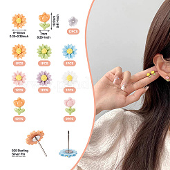10 pieza de pendientes de porcelana con 8 estilos de flores&nbsp;EJEW-TA0001-30
