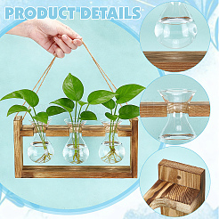 2 sac de vase hydroponique rustique en verre triple avec support en bois&nbsp;AJEW-TW0001-38