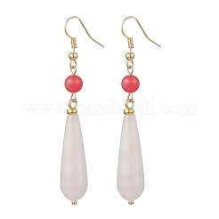 Natürliche Rosenquarz Teardrop baumeln Ohrringe&nbsp;EJEW-JE06848-02