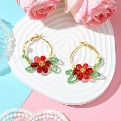Creolen mit geflochtener Glasblume&nbsp;EJEW-MZ00235-02