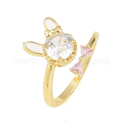 Manschettenringe aus Messing mit Häschen und Schleife und Mikropavé-Zirkonia für Damen&nbsp;RJEW-A088-10G-04