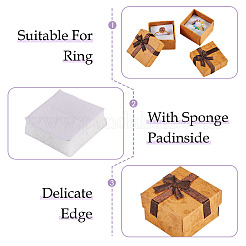 Quadratische Geschenkboxen aus Papier für Schmuckringe mit Schleife&nbsp;CON-TAC0010-80C