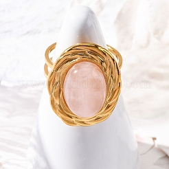 Ovale Fingerringe aus natürlichem Rosenquarz&nbsp;RJEW-M063-01G-13