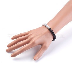 Braccialetti elasticizzati in agata nera naturale (tinta) e howlite&nbsp;BJEW-JB03936-02