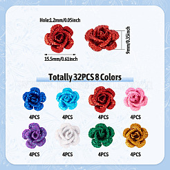 32 Stück 8 Farben 3D Rose Blume Backfarbe Aluminiumperlen&nbsp;FIND-TA0006-14