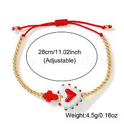 Pulseras trenzadas de cuentas de turquesa sintética hechas a mano con forma de corazón y cruz.&nbsp;IA3546-5