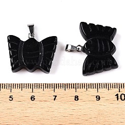 Natürlicher Obsidian geschnitzter Schmetterlingsanhänger&nbsp;G-N342-01A