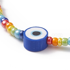 Elastisches Armband aus Fimo mit bösem Blick und Glassamenperlen für Frauen&nbsp;BJEW-JB08617