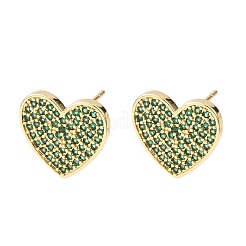 Micro latón corazón allanan aretes de óxido de circonio cúbico&nbsp;EJEW-H178-01G-03