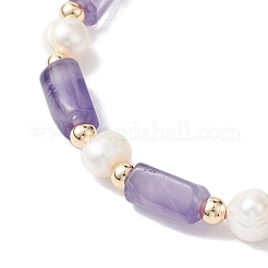 Braccialetto elasticizzato con colonne di pietre preziose naturali miste e perle&nbsp;BJEW-JB10068