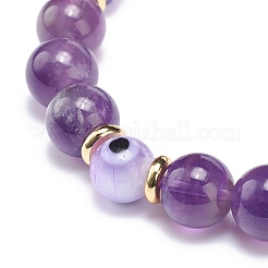 Braccialetto elasticizzato con perline rotonde con ametista naturale e lavorazione a lume&nbsp;BJEW-JB08713-06