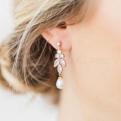 Boucles d'oreilles pendantes en forme de larme avec feuille en laiton et zircone cubique transparent&nbsp;FS-WG5BC5A-02