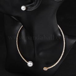 Orecchini rotondi in plastica con perle finte e set di collane girocollo con polsino in zirconia cubica e strass&nbsp;SJEW-U003-03G