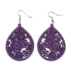 Boucles d'oreilles avec pendantif en bois de mode&nbsp;X-EJEW-F062-H