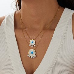 Collar doble de acero inoxidable 304 con colgante de ojo turco azul y acrílico para mujer.&nbsp;WG0980E-01