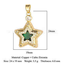 Pendentifs en laiton zircon cubique micro pavé vert&nbsp;ZIRC-OY001-15G